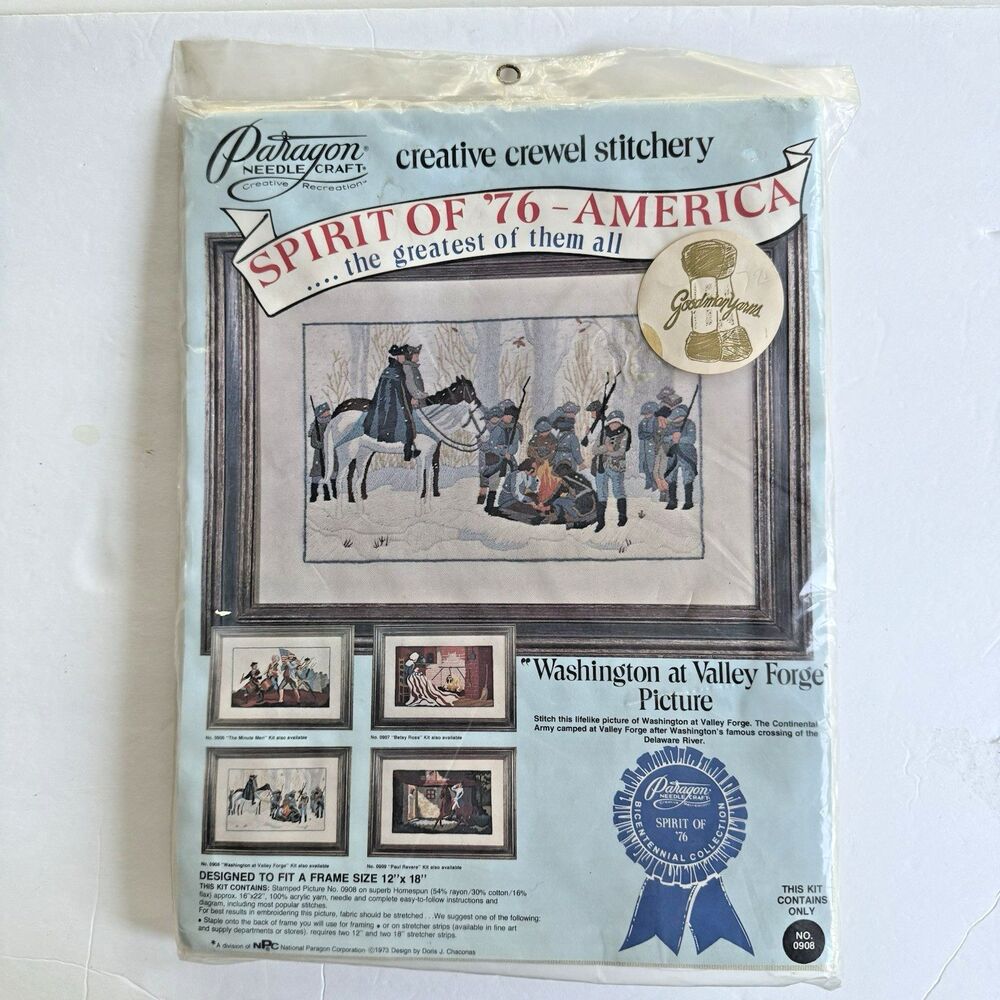 Vtg Paragon Creative Crewel Stitchery Kit "Washington at Valley Forge" 1973 NOS